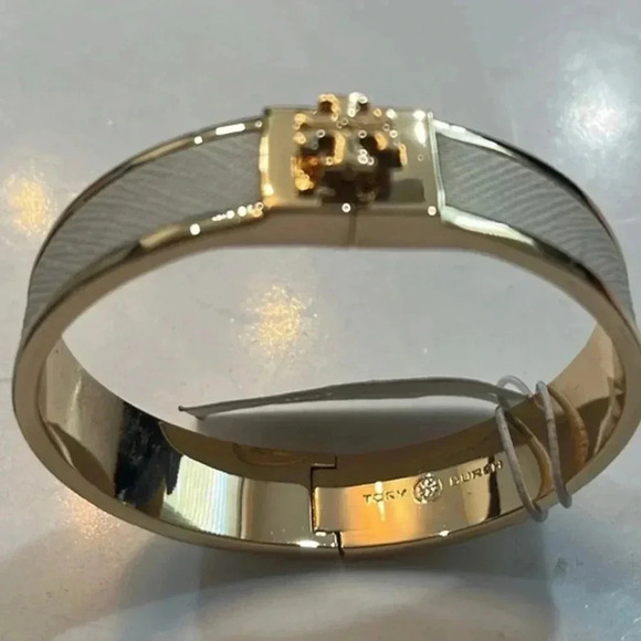 Tory Burch Accessories - NOT FOR SALE Tory Burch Goldtone & White Slim Leather Inlay Cuff